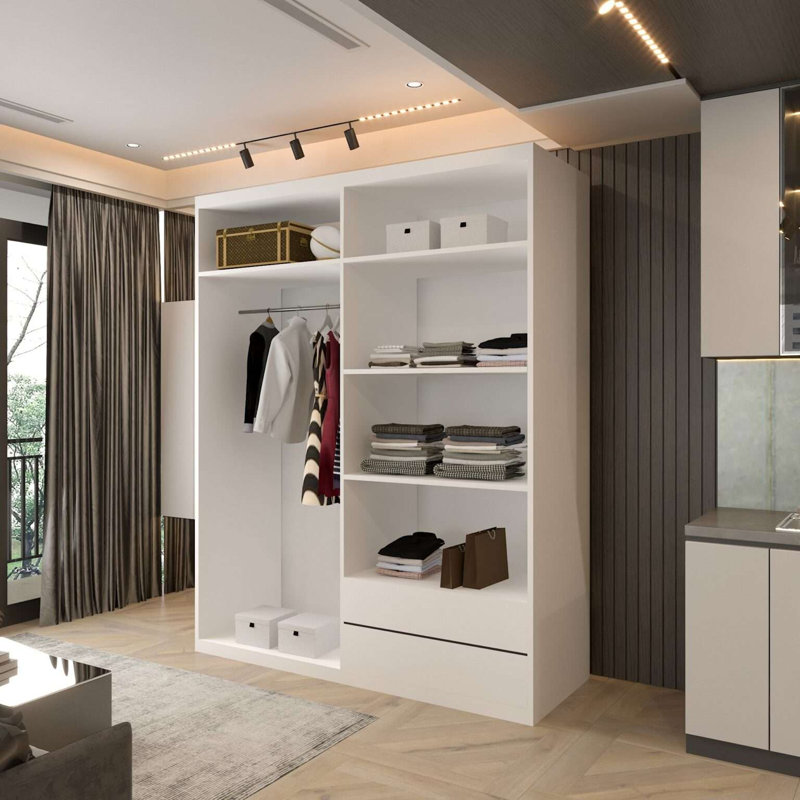 Modern Double Sliding Door Wardrobe in /Grey/Oak/White, White, 217cm H x 150cm W x 62cm D