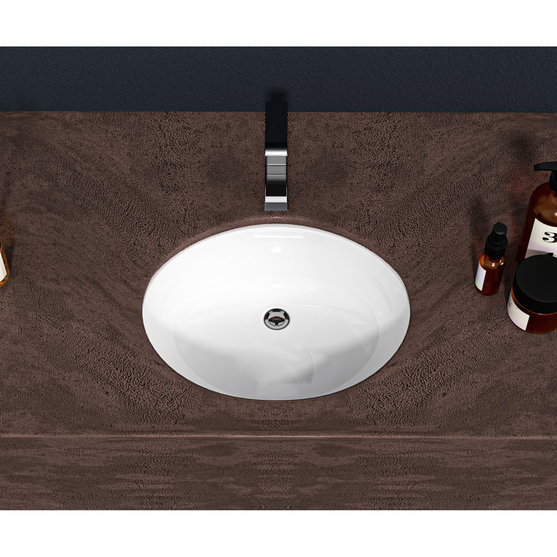 Quality Ceramic Oval Sink - 19X16 Inches, White, Undermount With Overflow, Stain- White Bathroom Overflow 19"X16", Oval, Stain-, Upgrade