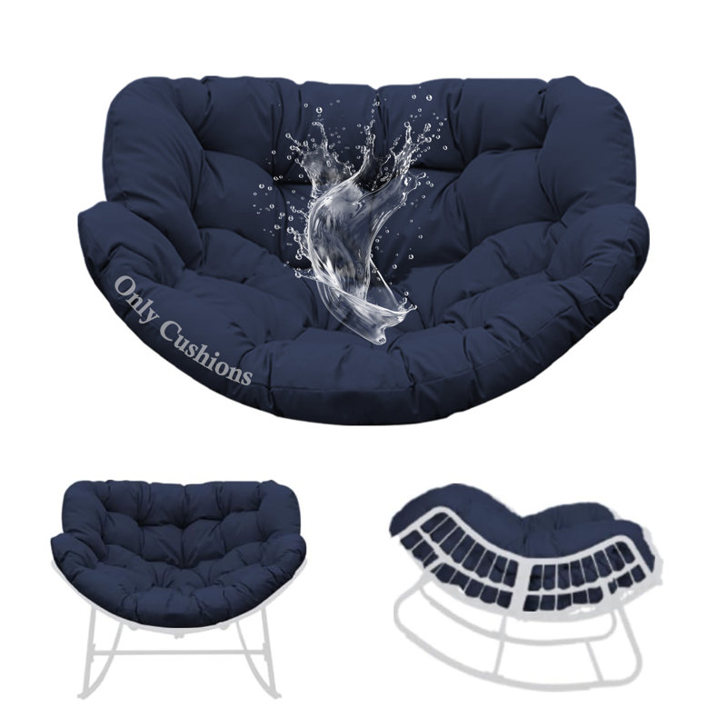 6" Thick Rocking Chair Cushion With Ties, Waterproof & Fade-resistant Papasan Seat Pad For Patio, Porch & Indoor Use, Navy
