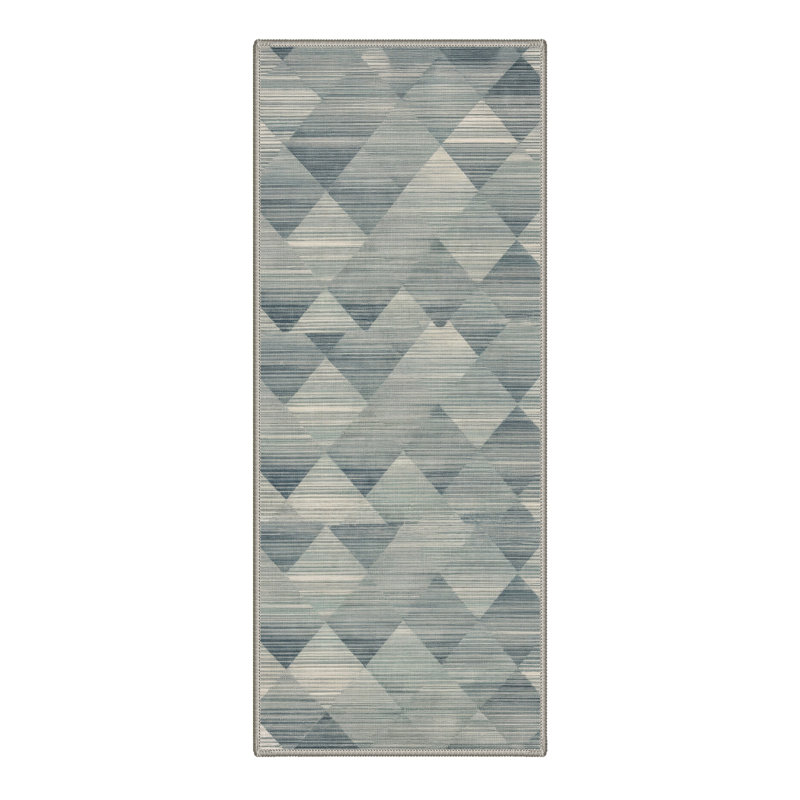 Coady Vertice Geometric Machine Washable Blue / Beige Indoor Area Rug with Non-Slip Backing, Runner 2' x 6'