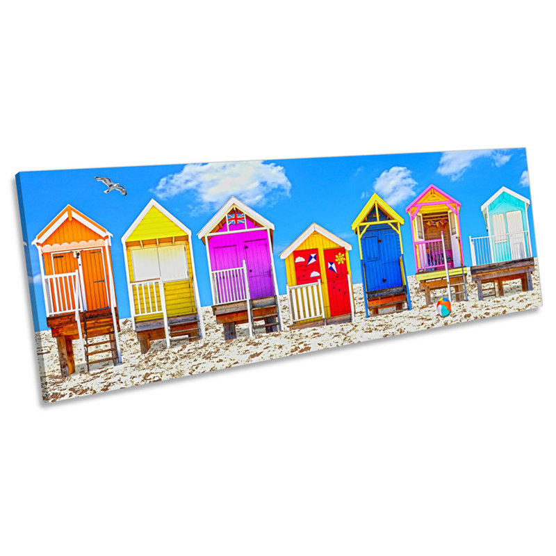 X3458 Beach Huts Seaside Holiday - Wrapped Canvas Panoramic Print, 40.64cm H x 121.92cm W x 2cm D