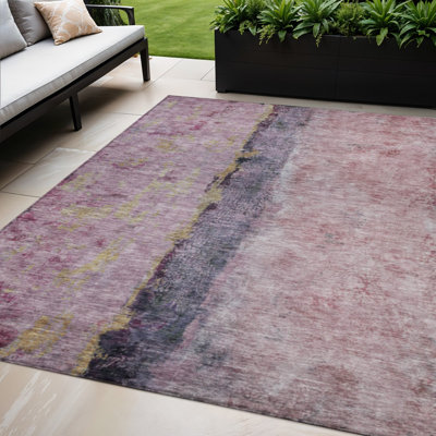 Tapis d'extérieur lavable rose et mauve abstrait 5 pi x 8 pi rosé