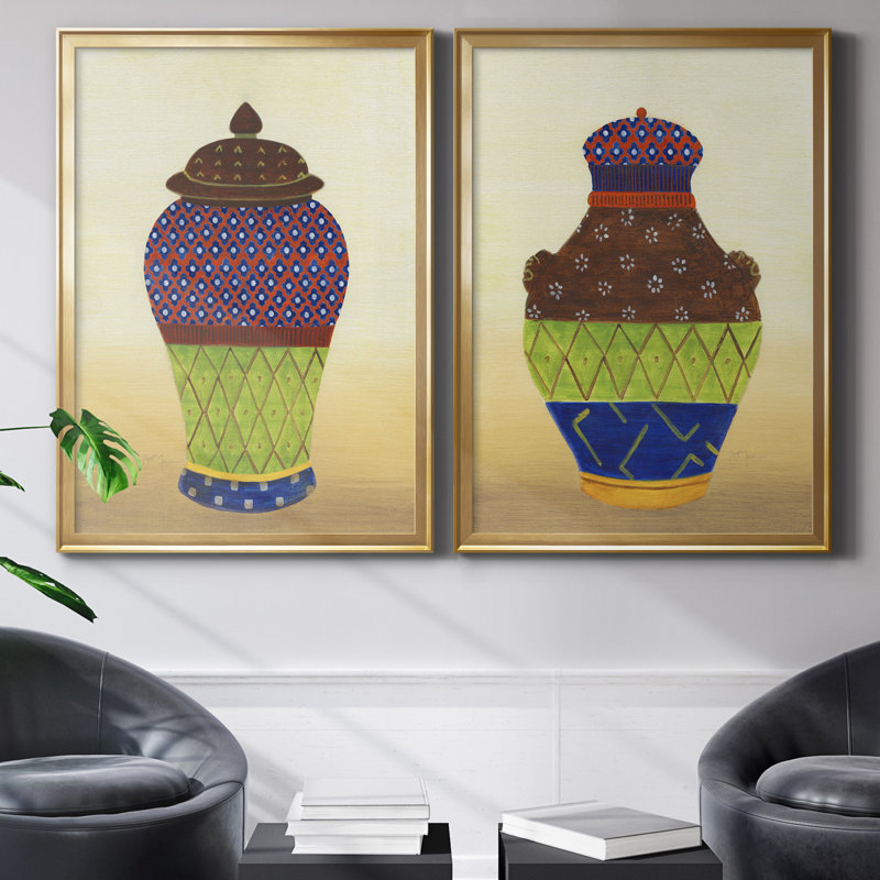 «Marrakech Urn I», ensemble de 2 reproductions d'art, H 26,5 po x l 73 po x P 1,5 po, Toile encadrée dorée, Pas de tapis