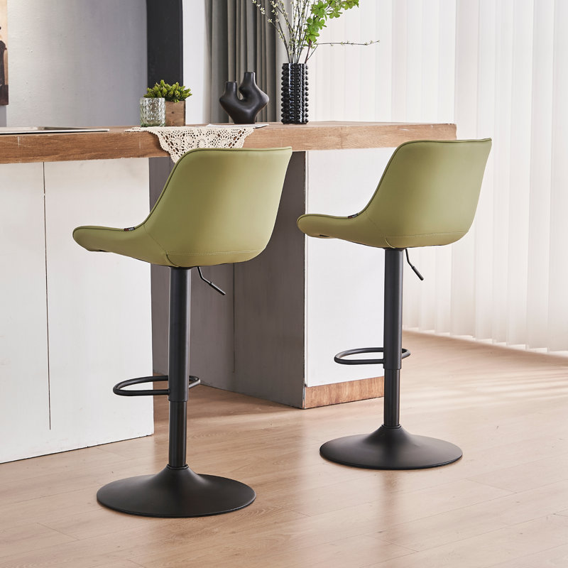 Modern Height Adjustable Swivel Bar Stools Upholstered Leather Barstool Kitchen Island Chairs With Metal Frame, Avocado Green