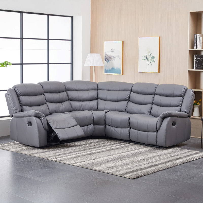 Lotus 6 Seater Faux Leather Reclining Corner Sofa , Grey