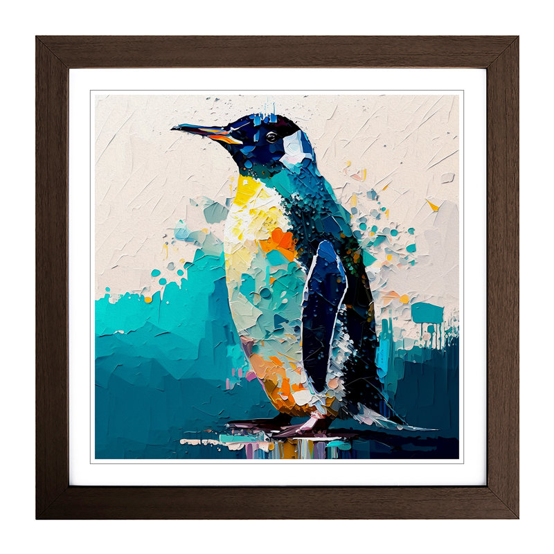 Penguin Palette Knife Painting - Framed Print, Walnut