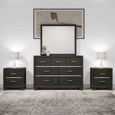 Ensemble de rangement de chambre à coucher moderne gris anthracite avec commode, miroir et 2 tables de chevet