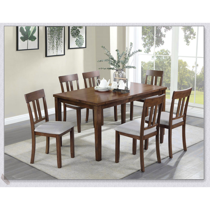 Ensemble de table de salle à manger 7 pièces de style transitionnel avec sièges rembourrés, finition noyer pour une salle à manger élégante et confortable