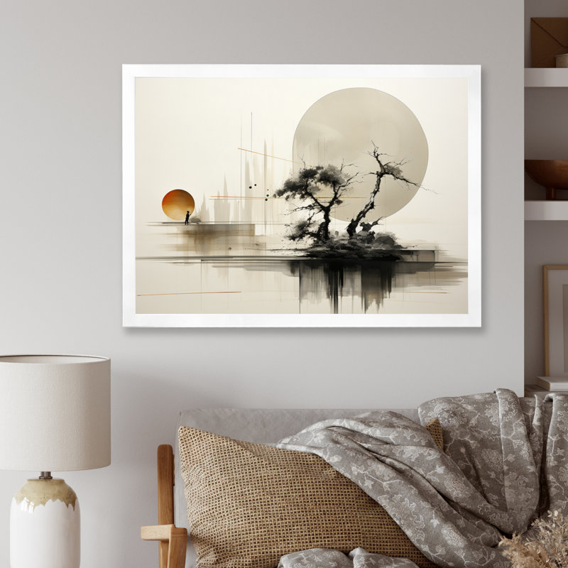 Art asiatique Sumie Zen I - art mural asiatique, Cadre simple blanc, H 16 po x l 32 po x P 1 po
