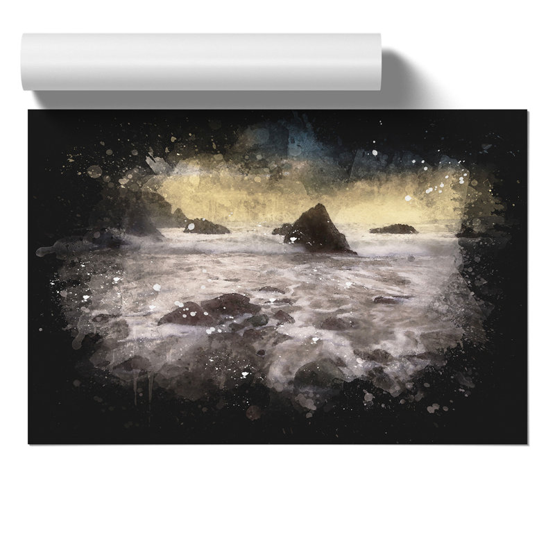 Beach and Rocks - Unframed Painting, 59cm H x 84cm W x 0.1cm D