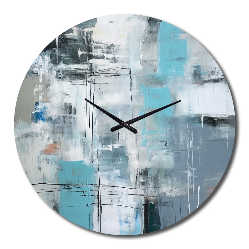 Horloge murale sereine subtilement abstraite en métal bleu clair, Grand