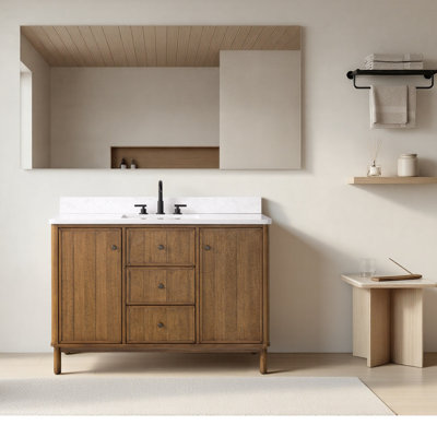 Lugano 48" Single Sink Freestanding Bathroom Vanity with Engineered Stone Top, Hidden Power Station, USB Charging Shelf & Hair Dryer Holder 