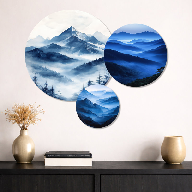 «Blue Fading Morning Light Forest Landscape I», ensemble d'art mural en métal imprimé blanc nature