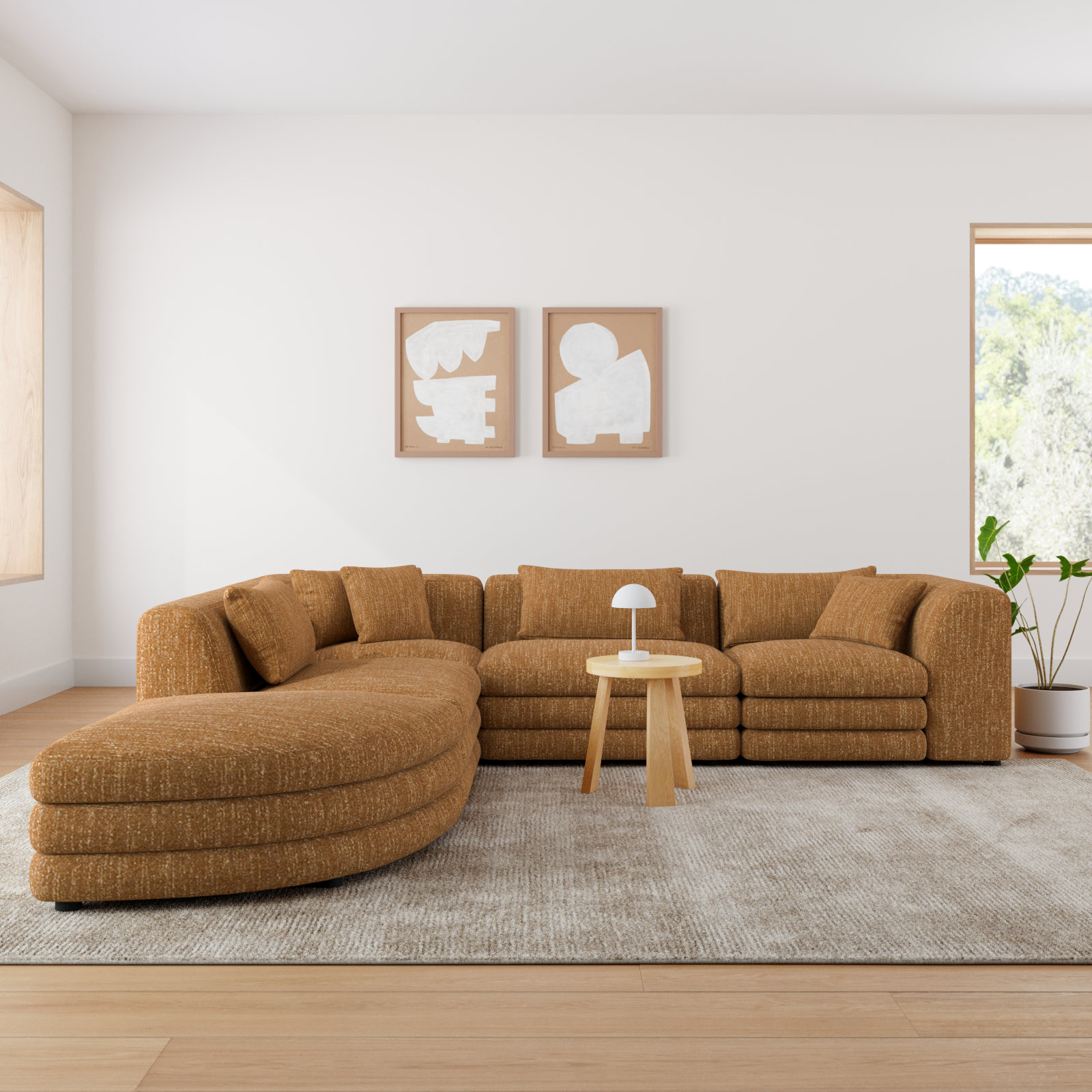 Donia 5 - Piece Upholstered Sectional, Amber Glow Mustard Tweed