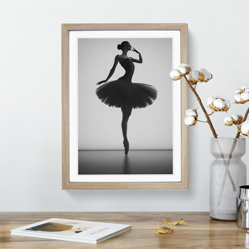 Monochrome Ballerina No.1 - Wall Art, 64cm H x 46cm W x 2cm D, Oak Framed