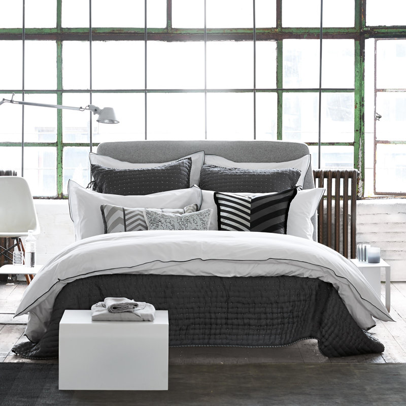 Astor Cotton Duvet Cover, Queen Duvet Cover, Charcoal/Dove