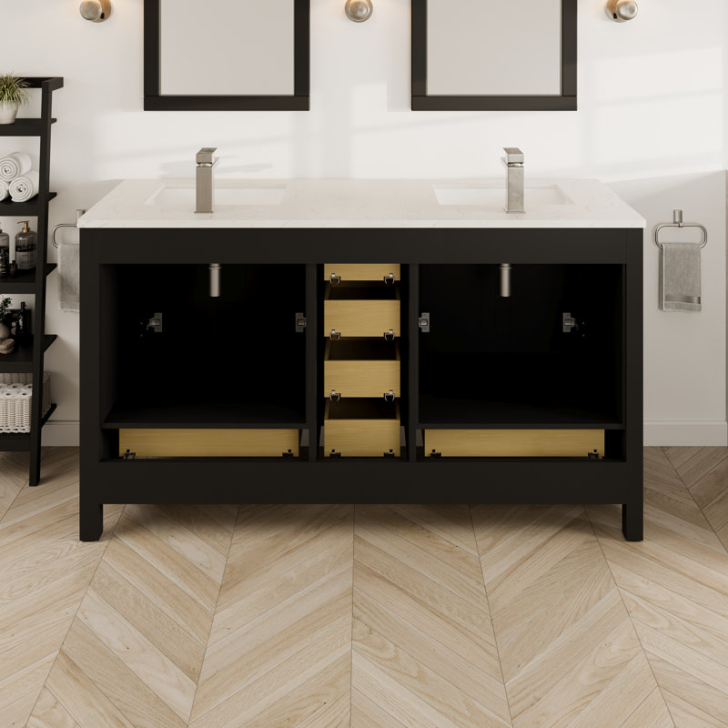 Espresso Double Sink Bathroom Vanity with Carrara Quartz Top