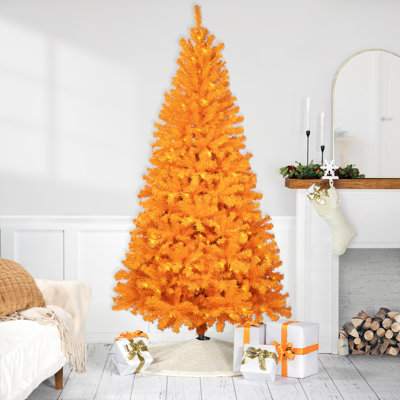 Arbre de Noël pin artificiel pré-éclairé - orange - lumières claires
