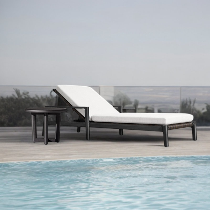 Outdoor Rattan Patio Pool Beach Loungers Open Air Outdoor Chaise Lounge Set with Table , Cushion Included
