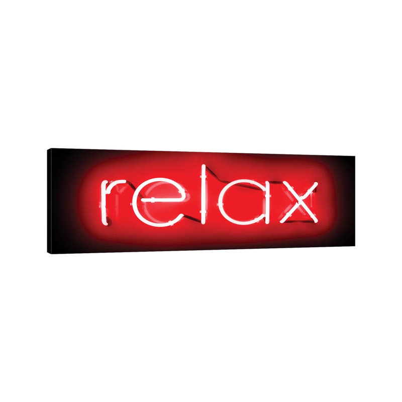Neon Relax Red On Black by Hailey Carr - Wrapped Canvas Panoramic Print, 30.48 cm H x 91.44 cm W x 3.175 cm D