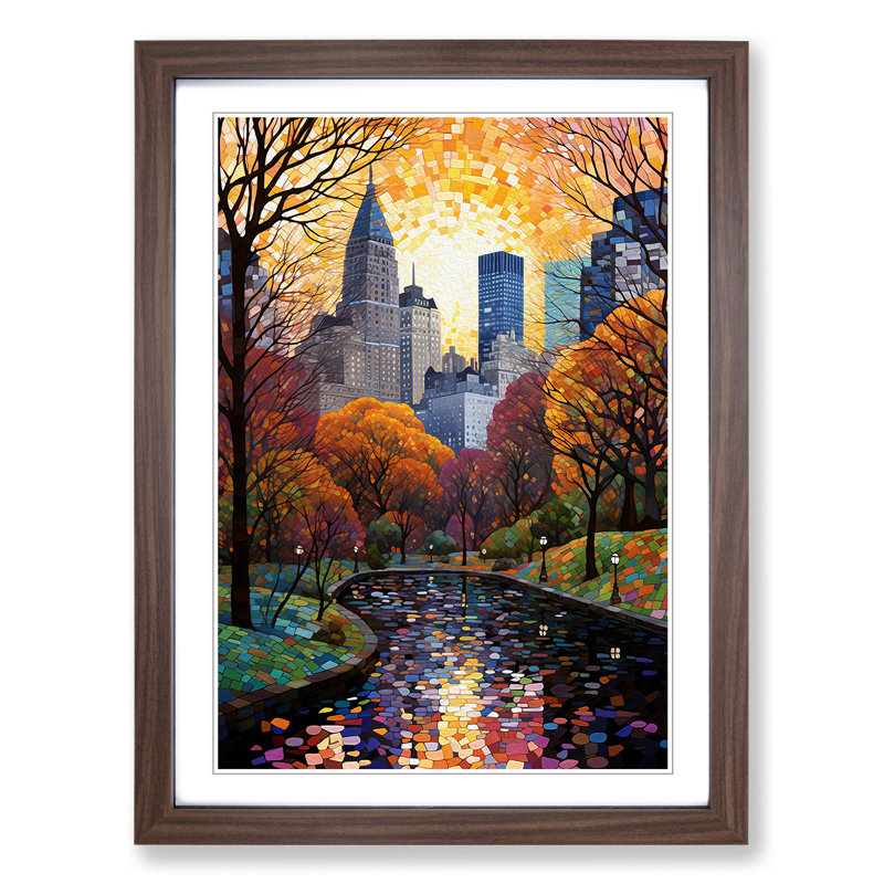 Central Park Orphism - Single Picture Frame Print on Wood, Walnut Framed, 34cm H x 25cm W x 2cm D