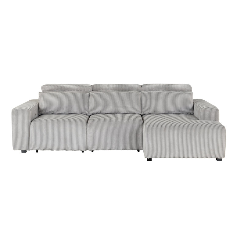 Gray Corduroy Fabric Power Reclining Sectional Sofa