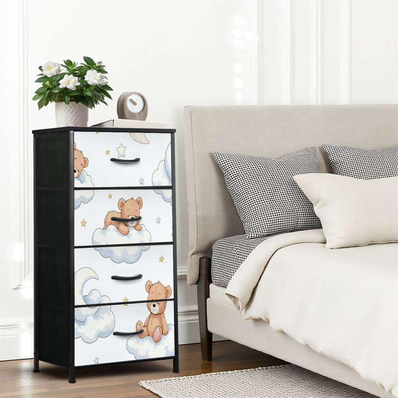 4 Drawer Dresser for Bedroom, Narrow Chest of Drawers, Wooden Top and Study Iron Frame 18"x37.5"-(WxH)