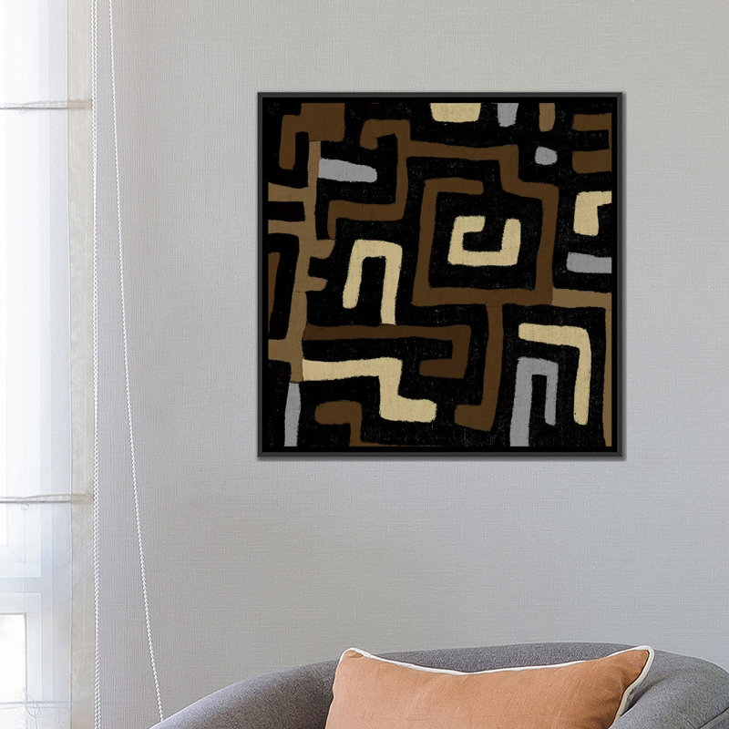 «Mudcloth Geometric Design I», impression sur toile, Black Framed Canvas, Pas de tapis, H 18 po x l 18 po x P 1,5 po