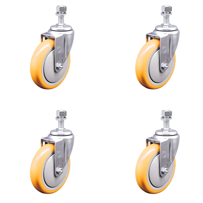 Ensemble de roulettes à tige filetée 5 pouces en polyuréthane 316SS de 5 pouces SCC, Jaune