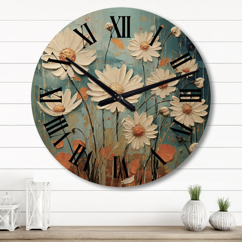 Horloge murale blanche et sarcelle Daisy Serenade I - Paysages, Grand