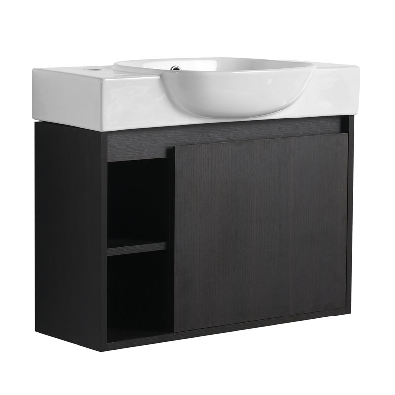 Meuble-lavabo mural 26 po avec lavabo en céramique et porte à fermeture en douceur, emballage KD, Noir