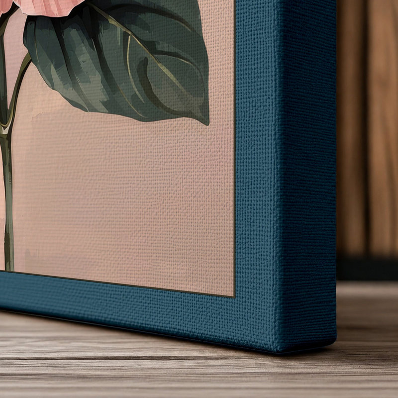 Pink Hibiscus Botanical - Wrapped Canvas, 36x24 - 91.4 x 61.0 cm, Teal Border