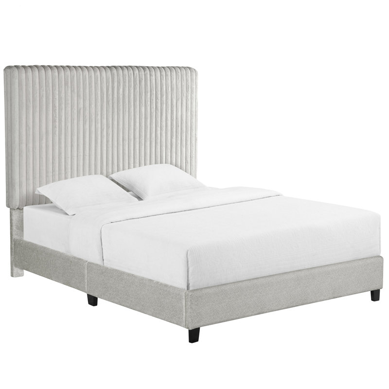 Lit pour grand lit avec revêtement - tissu plateforme gris pierre