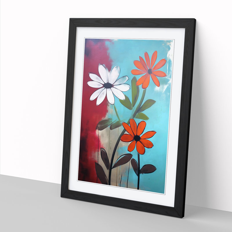 Modern Flowers Mid Century Vol.8 - Picture Frame Print, Black, 64cm H x 46cm W x 2cm D