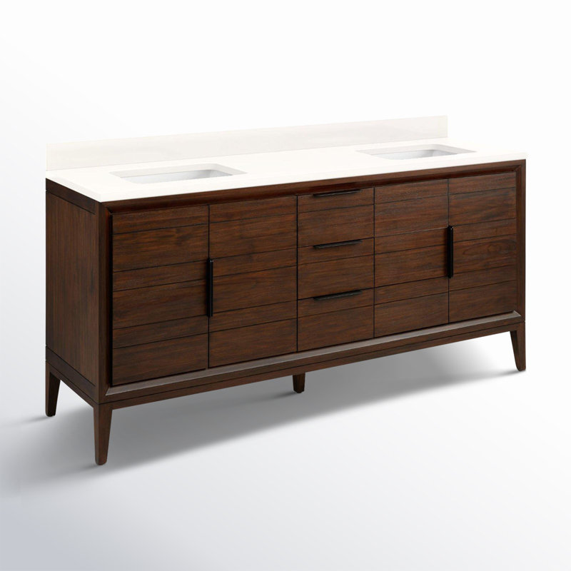 Aliso 72" Double Bathroom Vanity, No Faucet Hole, Arctic White Quartz, Java