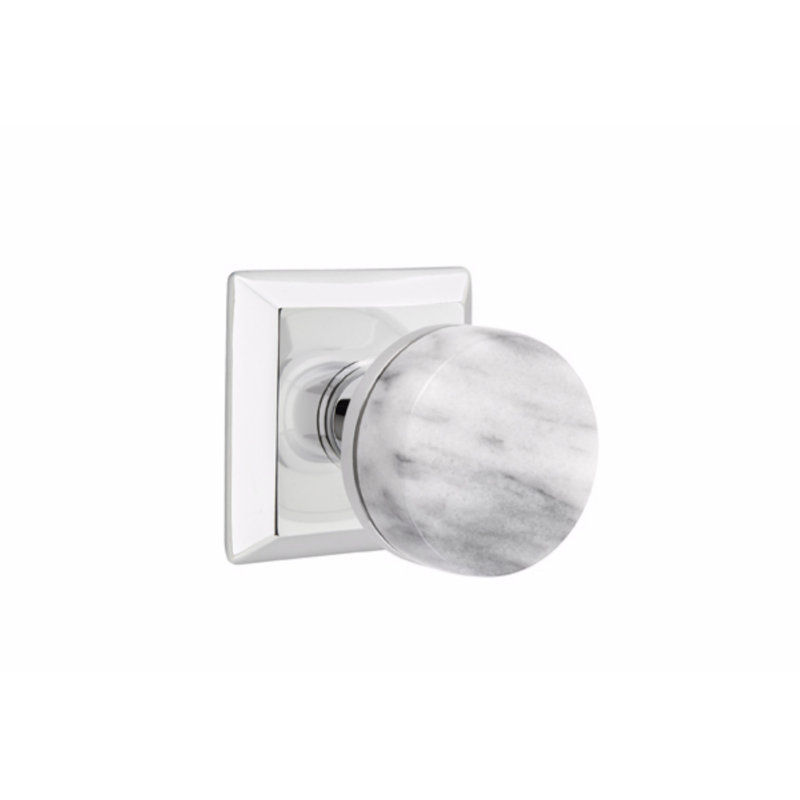 Ensemble de faux boutons Emtek Select, rosette Quincy, tige conique, poignée en marbre blanc, Chrome poli