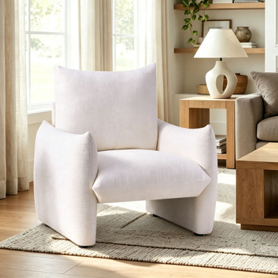 Fauteuil d'appoint moderne rembourré, fauteuil en tissu de chenille avec coussin de dossier amovible, fauteuil de réception à accoudoirs larges pour le salon