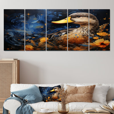 Baroque Blue Duck Elegance II - Duck 5 Piece Wall Art Canvas