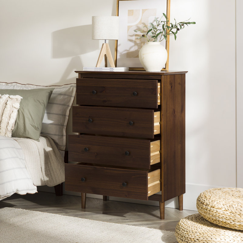 Bhuneshwar Solid Wood 4-Drawer Dresser, Walnut