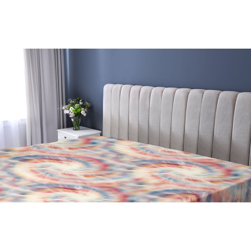 Drap-housse floral Ambesonne, Corail, bleu, ivoire / abstrait, Drap-housse grand
