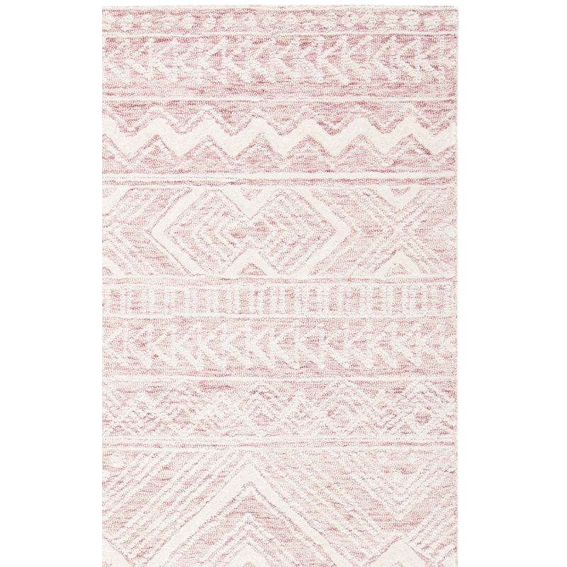Tapis rose / ivoire en laine touffeté à la main Kyndall, Tapis de couloir 2 pi 3 po x 8 pi