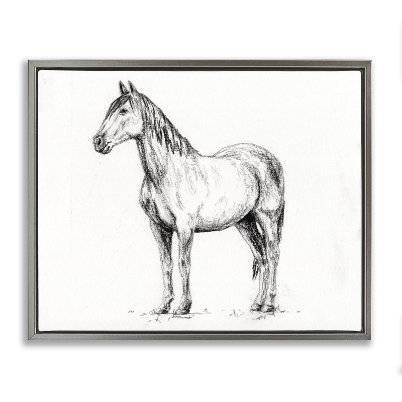 Cheval dans un cadre flottant gris anthracite, design par Leah Noel Art, H 17 po x l 21 po, Cadre flottant gris lustré