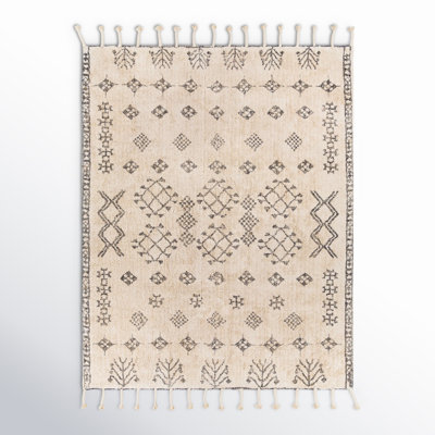 Vannie Moroccan Handmade Cotton Area Rug in Charcoal/Cream