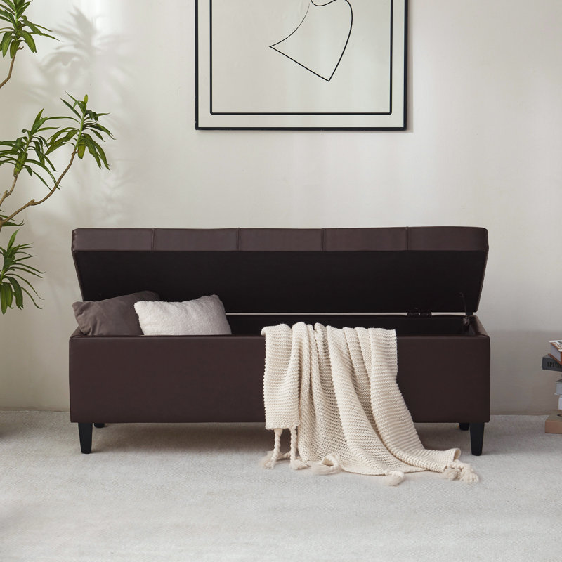 50.5" W Tufted Faux Leather Upholstered Storage Bench, Brown