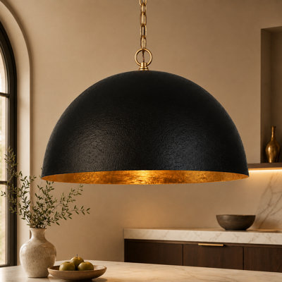 Grand luminaire suspendu pour îlot de cuisine 1 lumière à dôme noir à intensité variable 17,7 po Hylia