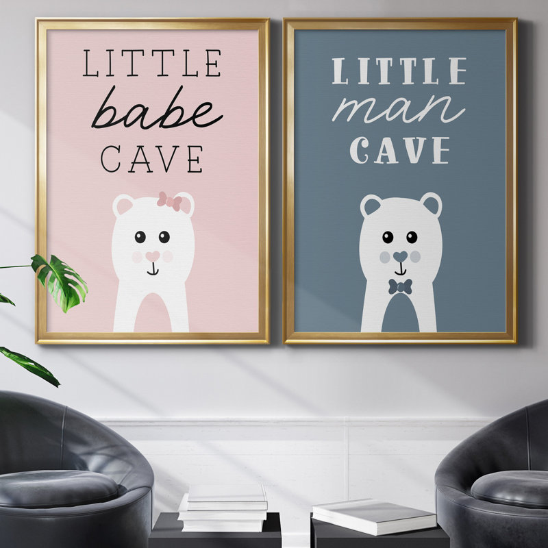 «Little Babe Cave», ensemble de 2 impressions, Pas de tapis, Toile encadrée dorée, H 30,5 po x l 85 po x P 1,5 po