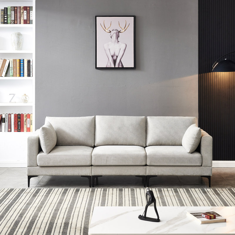 Dan 3 Seater Cotton Sofa, Grey