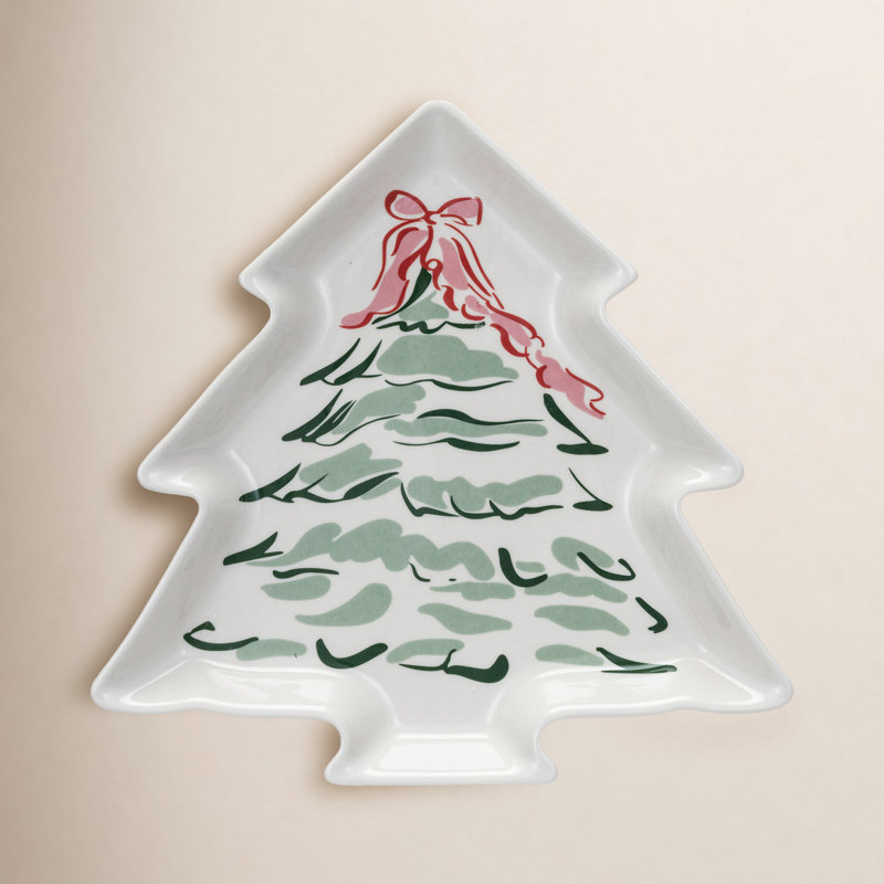 Donna Stoneware Tree Shaped Plate With Christmas Tree