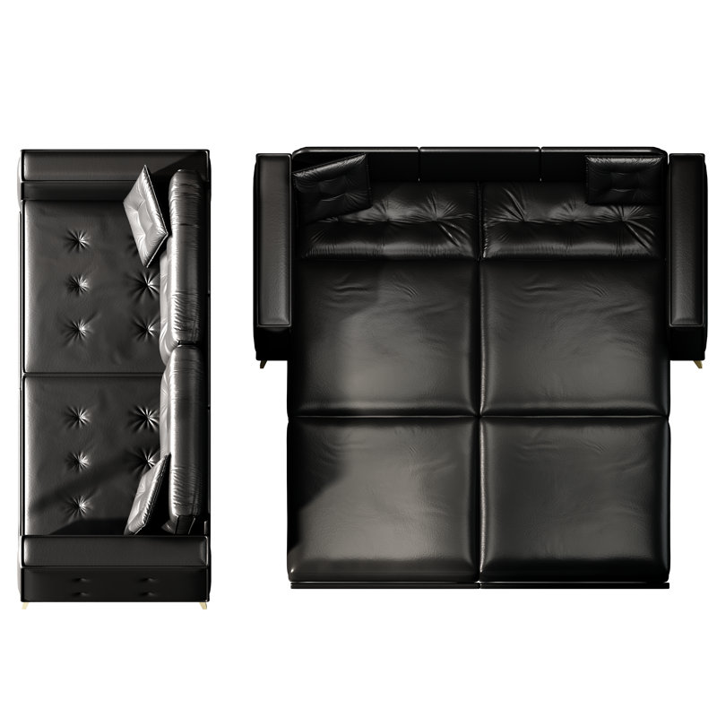 Canapé-lit gigogne en similicuir avec accoudoirs larges, Black Faux Leather