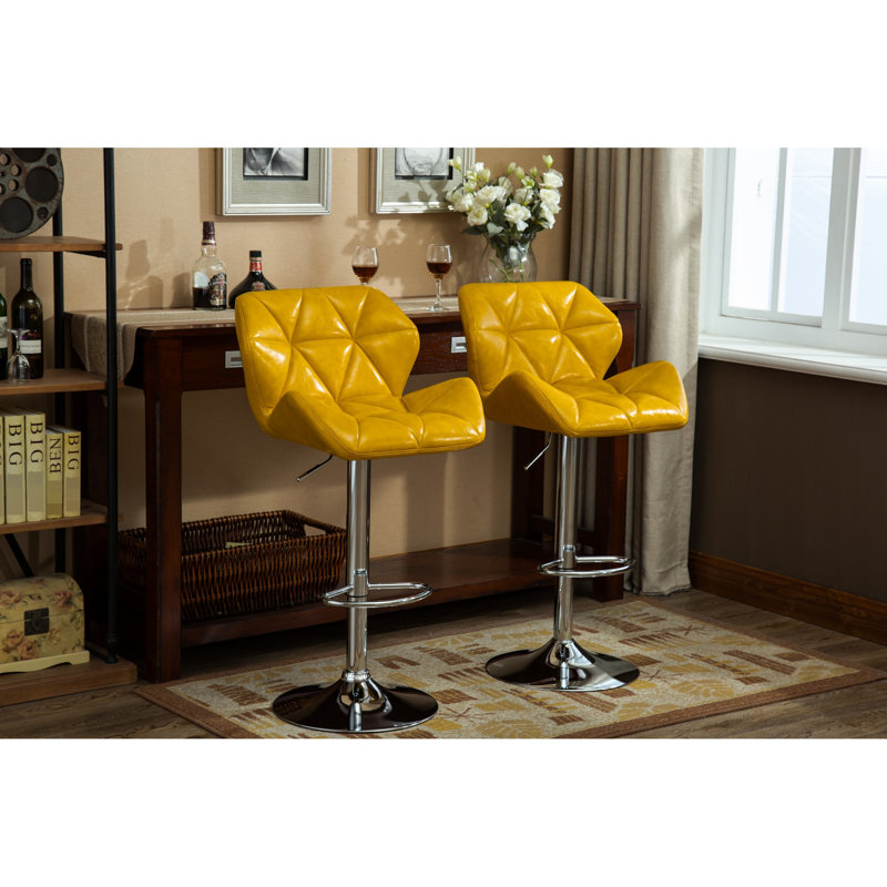 Tabourets de bar contemporains hydrauliques jaunes, de 2 - siège en cuir souple et repose-pieds pour un confort supérieur